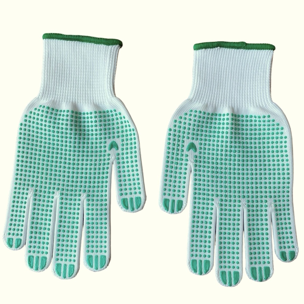 Green White Gloves Palm and Finger Grips Golf Gardening Work Unisex Size Large